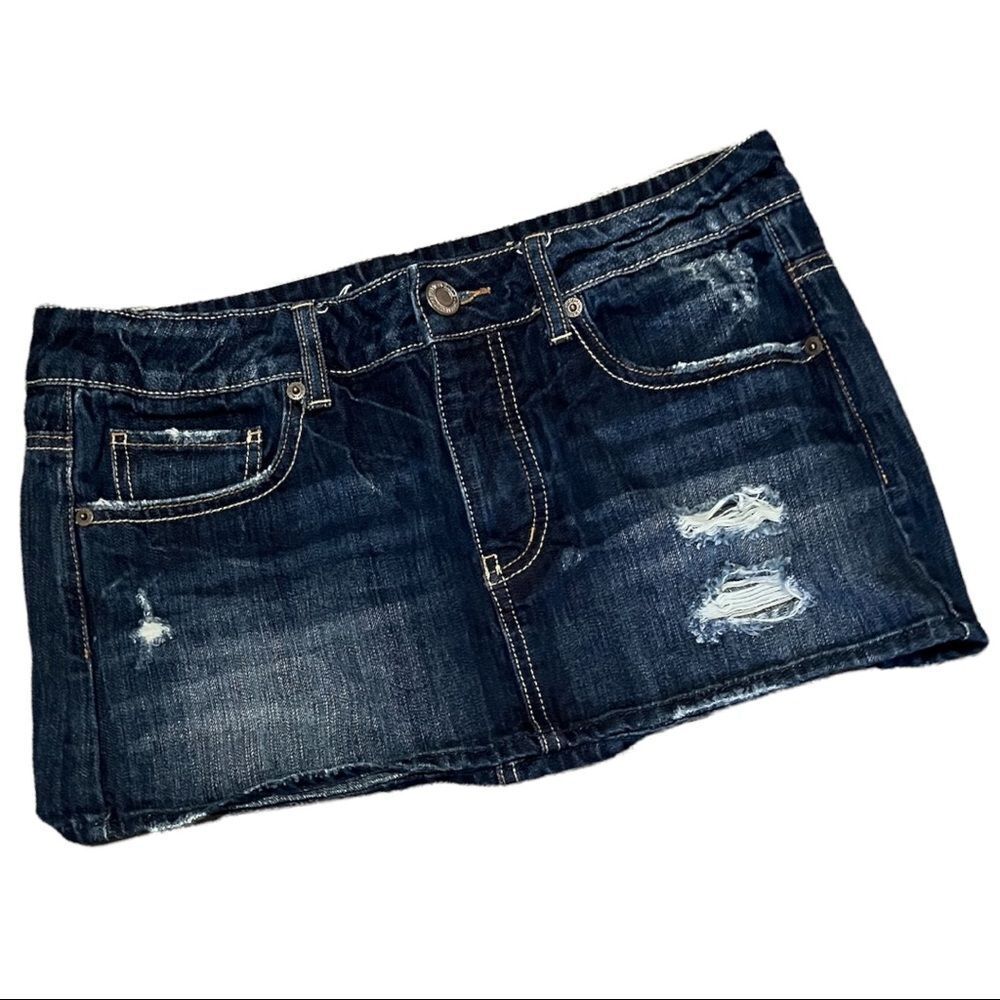 AE 🦅 denim distressed mini skirt Sz 6 excellent preowned condition